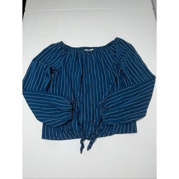 Abercrombie Kids Girls Open Shoulder Long Sleeve Blouse Blue Striped Size 13/14 - Picture 6 of 14